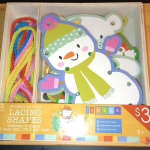 Vintage Wooden Holiday Lacing Shapes
